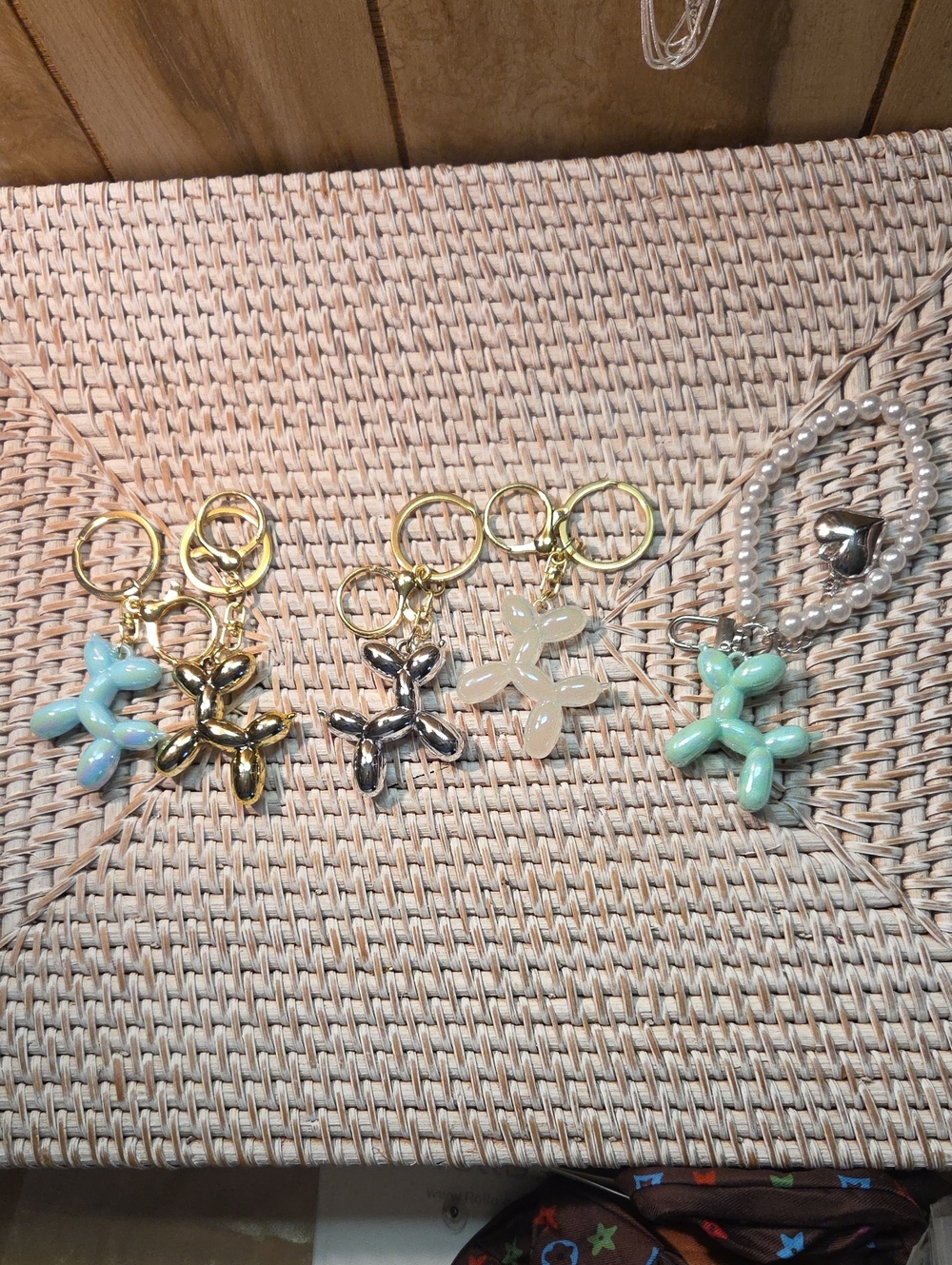 5 For 25 Balloon Dog Keychains - Pastel Blue, Gold, Silver, Cream